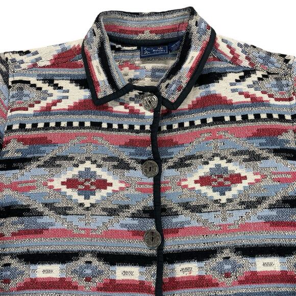 VTG Jane Ashley Tapestry Jacket Blazer Womens Sz M Southwestern Aztec Tribal Y2K - Picture 2 of 14